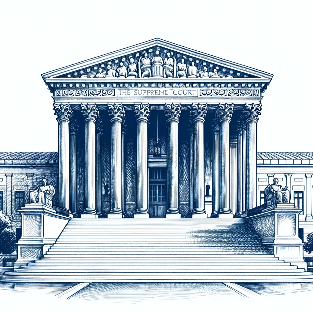 South Dakota DocsDefendVeteransCare Org   DALL·E 2024 02 17 14.04.37 A Sketch Outline Of The Supreme Court Of The United States Showcasing Its Neoclassical Architecture With The Iconic Front Steps And Columns. This Tim.webp